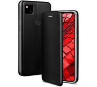 ONEFLOW Business Case für Google Pixel 4a Handyhülle klappbar mit Standfunktion Klapphülle Flipcase Cover Dünn, PU Leder Hülle mit Kartenfach, 360 Grad Schutzhülle Schwarz