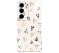 ONEFLOW Cubierta con salpicaduras para Samsung Galaxy S24 con patrón de diseño, funda protectora para móvil con protección para la cámara, estuche estampado extra delgado, Doodle crema azul con