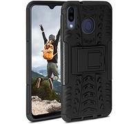 OneFlow Funda acorazada Compatible con el Samsung Galaxy M20. Funda rígida para Exterior a Prueba de Golpes, con Soporte, cámara y Protector de Pantalla, Obsidian - Negro
