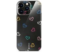 ONEFLOW Funda con diseño de salpicaduras para iPhone 15 Pro con patrón de diseño, estuche de protección para móvil con protector de cámara, estuche rígido delgado con estampado, negro con corazones