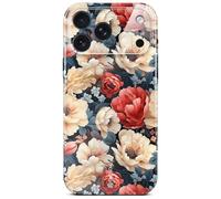 ONEFLOW Funda con flores para iPhone 17 Pro, carcasa con diseño floral, estuche protector para móvil con protección de cámara, carcasa dura con patrón de flores, funda delgada para móvil, Blanco Rojo