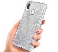 OneFlow Funda con Purpurina Compatible con Samsung Galaxy A40, Delgada Funda Protectora de Silicona a Prueba de Golpes, con Diamantes de imitación, Sparkle - Plata