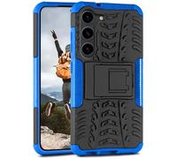 ONEFLOW Funda de depósito compatible con Samsung Galaxy S23 Plus - Funda exterior resistente a los golpes, funda con soporte, cámara y protector de pantalla, funda protectora de pantalla, color azul