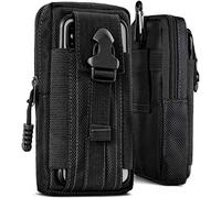 ONEFLOW Funda de supervivencia para iPhone 15 Pro Max, funda de nailon con mosquetón, funda táctica EDC con soporte para cinturón, funda para teléfono móvil, funda para teléfono móvil, color negro