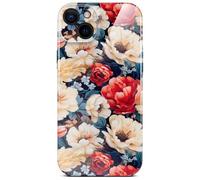 ONEFLOW Funda para Apple iPhone 14, diseño floral, diseño de flores, funda protectora con protección para cámara, carcasa rígida fina, diseño de flores, color rojo y blanco