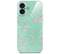 ONEFLOW Funda para iPhone 16 con diseño floral, diseño de flores, con protección para cámara, carcasa dura, fina, diseño de flores, verde menta