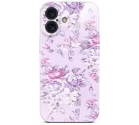 ONEFLOW Funda para iPhone 16 con diseño floral, diseño de flores, con protección para cámara, carcasa rígida fina, diseño floral, color lila