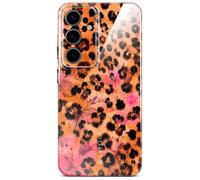 ONEFLOW Funda protectora para Samsung Galaxy S24 con diseño estampado, funda protectora con protección de cámara, estuche con estampado extra delgado, marrón rosa flores leo print