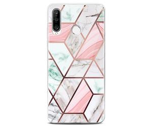 ONEFLOW Sense Funda para teléfono móvil compatible con Huawei P30 Lite/P30 Lite New, funda de aspecto mármol, con protector de cámara y pantalla, blanco brillante, Joy
