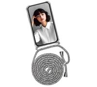 ONEFLOW Twist Case - Funda para Samsung Galaxy S24 FE - Funda para teléfono móvil con cadena extraíble, cordón para el cuello, funda protectora y cordón - Gris Blanco