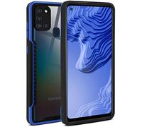 ONEFLOW Vanguard - Funda compatible con Samsung Galaxy A21s con pantalla y cámara, carcasa híbrida de silicona y TPU antigolpes transparente, color azul