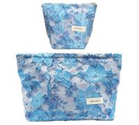 ONEGenug Neceser mujer Makeup Bag, 2 neceseres de cosméticos, neceser de viaje, estuche, neceser mujer maquillaje, para mujeres y niñas, A-azul., bolsa de maquillaje floral