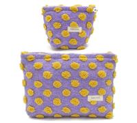 ONEGenug Neceser mujer Makeup Bag, 2 neceseres de cosméticos, neceser de viaje, estuche, neceser mujer maquillaje, para mujeres y niñas, A-peluche Amarillo, bolsa de maquillaje floral