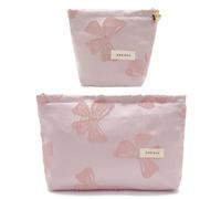 ONEGenug Neceser pequeño 2 unidades bolsa de maquillaje mujer niña bolsa de maquillaje organizador para viaje regalo, A-rosa lazo, Simple bolsa cosmética