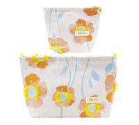 ONEGenug Neceser pequeño 2 unidades bolsa de maquillaje mujer niña bolsa de maquillaje organizador para viaje regalo, A-flores coloridas, Simple bolsa cosmética