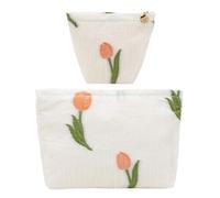 ONEGenug Neceser pequeño 2 unidades bolsa de maquillaje mujer niña bolsa de maquillaje organizador para viaje regalo, A-tulipán, Simple bolsa cosmética