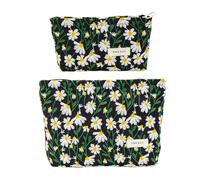 ONEGenug Neceser pequeño 2 unidades bolsa de maquillaje mujer niña bolsa de maquillaje organizador para viaje regalo, A-black Daisy, Simple bolsa cosmética