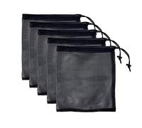 ONEINHE Paquete de 5 bolsas de malla de nailon negro portátil con cordón, bolsa de almacenamiento de malla para gimnasio, viajes, actividades al aire libre, Negro, L
