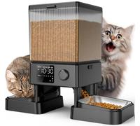 oneisall 5L Comedero Automático para Gatos 2 Tazones, Comedero para Gatos con un botón Fácil Operación, Comedero para Gatos/Perros con tazón de Acero Inoxidable, Grabadora de Voz