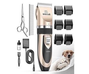 oneisall Cortapelos para animales (cortar pelo Máquina Cortapelos Esquiladora perro y gato Timmer mascotas Grooming Clipper Kits eléctrica Silencioso Animales Cortapelos (Oro)
