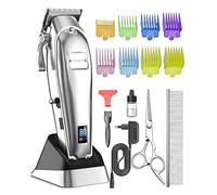 oneisall Esquiladora profesional para perros de pelo grueso con base, máquina eléctrica para perros con 6500 rpm, potente motor para pelo grueso, largo y rizado (plateado)