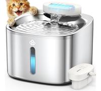 oneisall Fuente para Gatos sin Cable, 3.5L Bebedero de Acero Inoxidable, batería de 5000mAh, Fuente de Agua para Gatos con Detector de Movimiento, Bomba de Agua silenciosa, 3 filtros