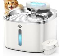 oneisall Fuente para Gatos sin Cable, 3.5L Bebedero de Acero Inoxidable, batería de 5000mAh, Fuente de Agua para Gatos con Detector de Movimiento, Bomba de Agua silenciosa, 3 filtros