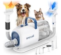 oneisall Secador y cortapelos al vacío para peluquería canina, 15000 Pa, kit de aseo para perros para recortar y secar, 7 niveles de temperatura de soplado, flujo de aire ajustable, 2,5 L