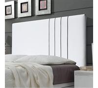ONEK-DECCO Cabecero de Cama Dublin 3 Tapizado en Polipiel Acolchado con Lineas Verticales Diseño Moderno y Elegante para Cama Juvenil y Matrimonio Espuma de Alta Densidad (Blanco-Plata, 135x70)