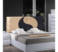 ONEK-DECCO Cabecero de Cama Mod.Ying Yang tapizado en Polipiel,Acolchado de Espuma Varias Medidas y Colores,Cabezal niños, Juvenil y Cama Matrimonio (150x70, Dorado-Negro)