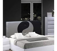 ONEK-DECCO Cabecero de Cama Mod.Ying Yang tapizado en Polipiel,Acolchado de Espuma Varias Medidas y Colores,Cabezal niños, Juvenil y Cama Matrimonio (135x70, Plata-Negro)