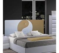 ONEK-DECCO Cabecero de Cama Mod.Ying Yang tapizado en Polipiel,Acolchado de Espuma Varias Medidas y Colores,Cabezal niños, Juvenil y Cama Matrimonio (160x70, Blanco-Dorado)