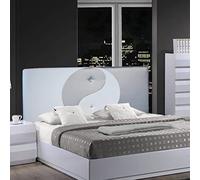 ONEK-DECCO Cabecero de Cama Mod.Ying Yang tapizado en Polipiel,Acolchado de Espuma Varias Medidas y Colores,Cabezal niños, Juvenil y Cama Matrimonio (155x70, Blanco-Plata)