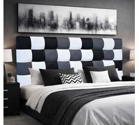 ONEK-DECCO Cabecero de Cama tapizado en Polipiel de Dormitorio Mod. Kansas Patchwork 1,Acolchado de Espuma Varias Medidas, Cama de niño, Juvenil y Matrimonio (90X70, Blanco-Gris-Negro)