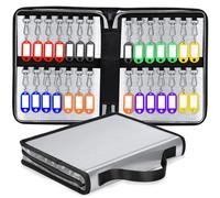 ONEKERUN Organizador de Llaves, Caja Llaves Portátil con Asa, Armario Llaves Pared Impermeable e Ignífugo con 28 Ganchos y Etiquetas de Llaves para Hogar, Oficina, Hotel, Agente Inmobiliario (Gris)