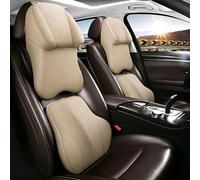 ONEMAJI Juego de Cojín Reposacabezas y Soporte Lumbar de Coche para Citroen Jumpy Espuma Viscoelástica Cuero Transpirable,Beige