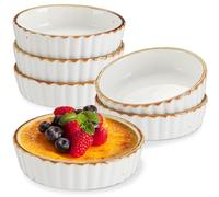 ONEMORE Cerámica poco profunda Ramekin Verti Line, color blanco crema juego de 6