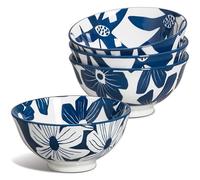 ONEMORE Cuencos de cerámica para sopa, juego de 4 cuencos de cereales de 10 onzas, cuencos de porcelana azul para postre, helado, frutas, resistentes a los arañazos, aptos para microondas y