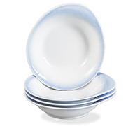 ONEMORE Juego de 4 cuencos de sopa y pasta, cuencos de cerámica azules poco profundos de 20 onzas, aptos para microondas y lavavajillas, ideales para servir y comer con estilo