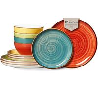 ONEMORE Juego de platos y cuencos, vajilla de porcelana apta para microondas, horno y lavavajillas, resistente a los arañazos, vajilla de cerámica para 4 (12 piezas)