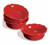 ONEMORE Mini bandeja de cerámica para hornear, 16 onzas estilo clásico placa de pastel conjunto de 4 (rojo cerezo)