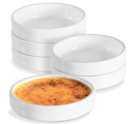 ONEMORE Ramekins - Ramekins - Moldes de cerámica para hornear natillas, mini pasteles, pudines y salsas, 4.5 onzas, aptos para horno, mini sartenes redondas para quiche de 4.5 pulgadas, color blanco,