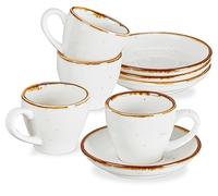ONEMORE Tazas de espresso con platillos de porcelana, 2.5 onzas, juego de 4, color blanco cremoso
