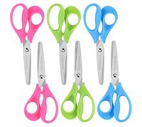 OneName Tijeras para zurdos para niños, paquete de 6 tijeras de mano izquierda de 5 pulgadas para niños, escuela, estudiantes, cuchillas afiladas de acero inoxidable, asas suaves de agarre cómodo,