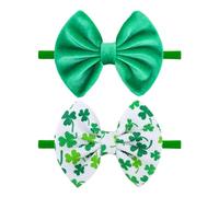 ONENINEDREAM Diademas de terciopelo para bebé, 3 unidades, estampado de trébol verde, tela de nailon suave y terciopelo, talla única, accesorios para el cabello para bebés, día de San Patricio y