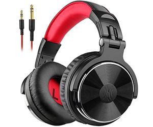 OneOdio Pro10 Auriculares DJ con Cable, Estéreo de Mezcla y Monitor de Estudio, 50mm Controladores, 3.5 y 6.35mm Conector de Audio para PC AMP Grabación de Teléfono Piano Guitarra, Rojo y Negro