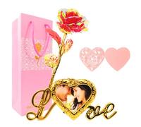 ONEPEACE Regalo de cumpleaños de rosa de oro de 24 quilates para mujeres con soporte de marco de fotos, rosas artificiales para mamá de parte de hija hijo, regalos de San Valentín para su madre