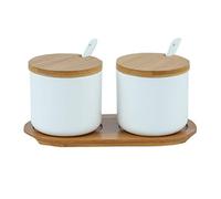 OnePine Juego de 2 Azucarero, azucarero de cerámica azúcar pot con tapa y azúcar cuchara, Forma cilíndrica, Cocina
