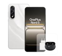OnePlus Nord 5 Smartphone con 8 GB RAM 256 GB, Pantalla AMOLED de 6,83" y 144 Hz, Snapdragon 8s de 3 generación, cámara Dual de 50 MP, batería de 5200 mAh, Cargador de 80 W y Nord Buds 4 Pro, Blanco