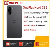 OnePlus Nord CE 5 5G Smartphone MediaTek Dimensity 8350 Apex Pantalla AMOLED de 6,77” 5200mAh 80W SUPERVOOC 50MP Cámara Sony OlS Black Infinity